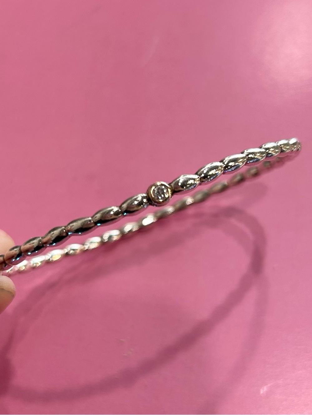 RETIRED Silver Bangle with 14k Gold & Diamond